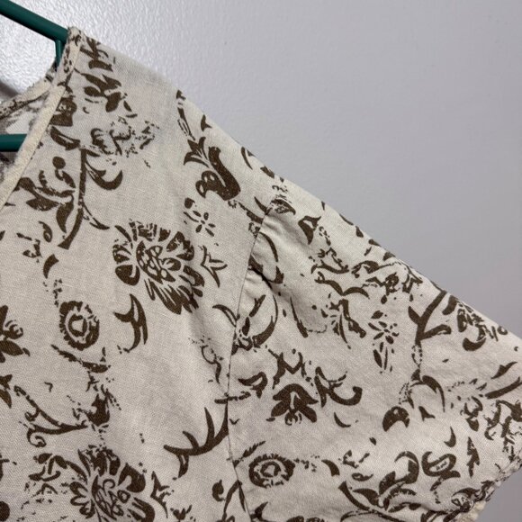 Cato Woman Floral Print Short Sleeve Top Size 26/28W Beige & Olive - Picture 2 of 8